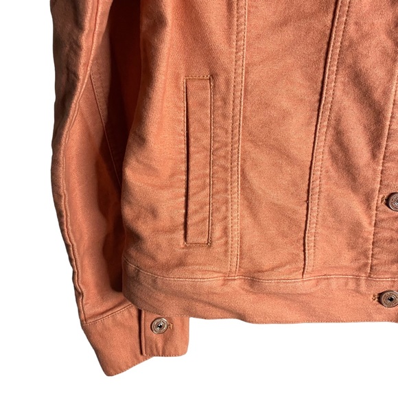 Issac Mizrahi Live! Women's Coral Pink Sherpa Stretch Denim Jacket - Picture 4 of 9